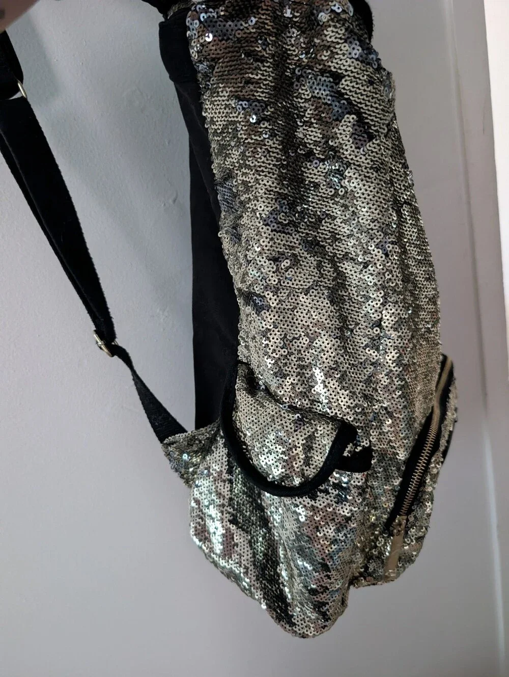 Victoria's Secret PINK Reversible Gold Sequin Campus Drawstring Backpack